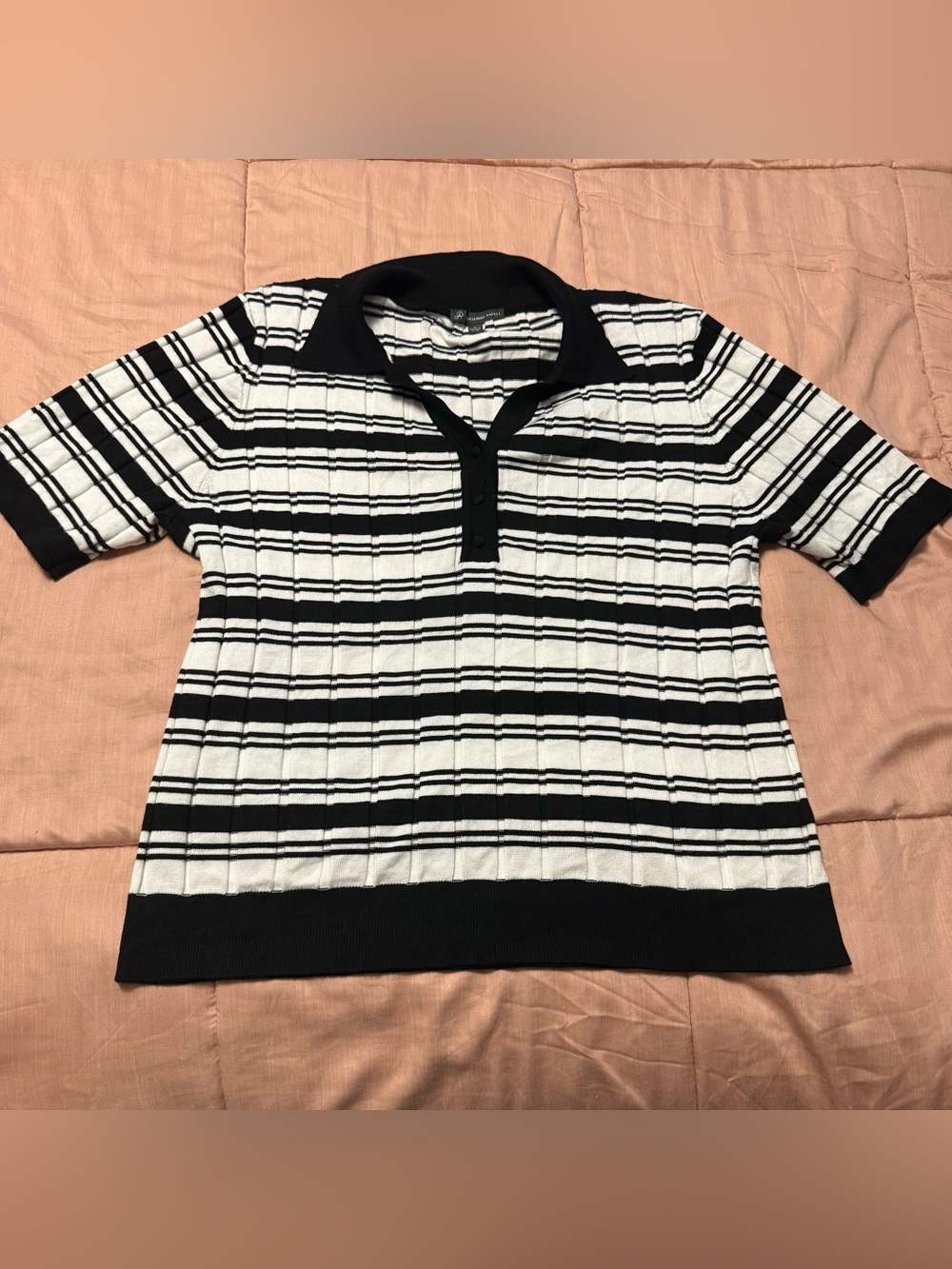 Adrianna Papell Black and White Striped Polo